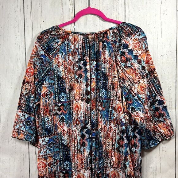 French Laundry Womens  Print Boho Lace Sleeve Tie Front Key Hole Neckline Top - Picture 13 of 14